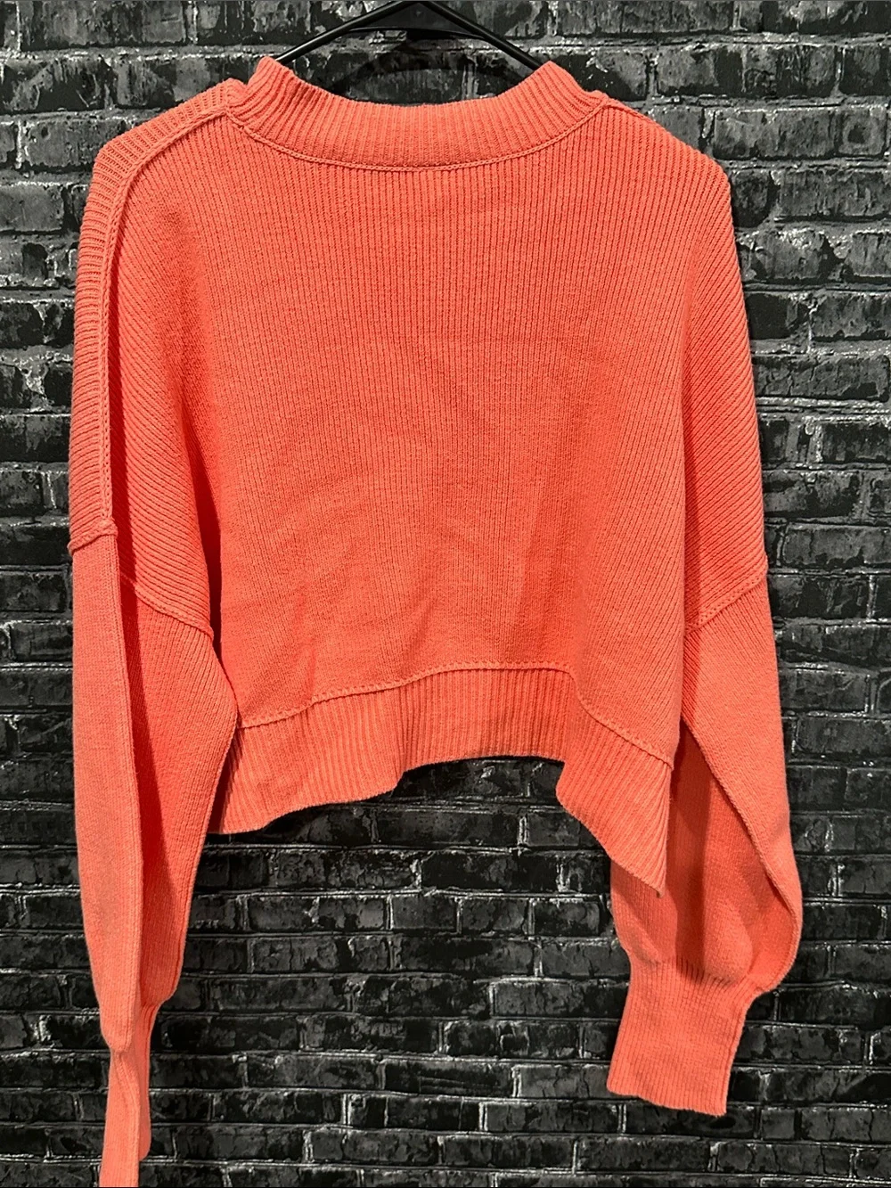 Free People Coral Cropped Crew Sweater